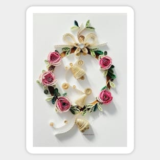 Printed Paper Quilling Art/Original Art by Hyunah Yi/ Christmas print card /Christmas handmade card/Rose wreath card Sticker